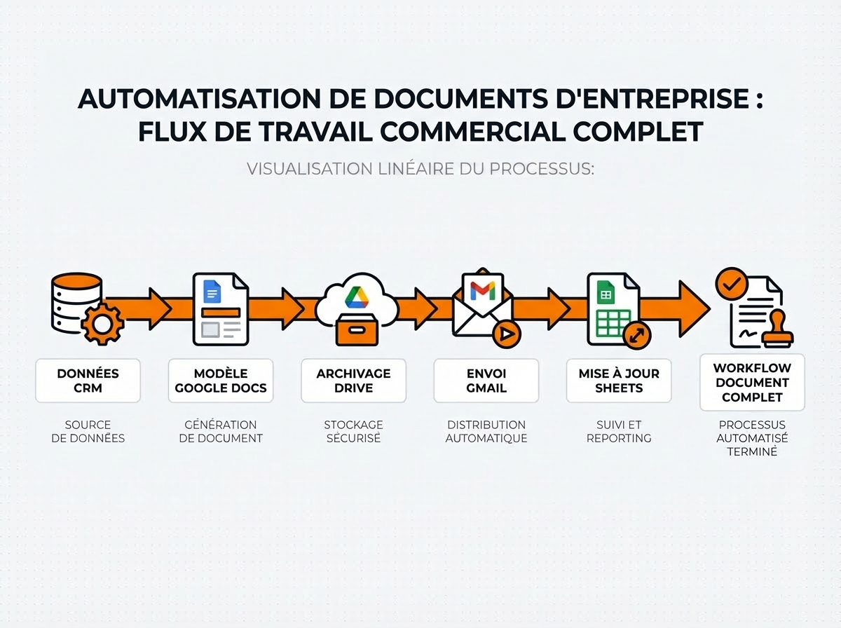 Workflow automatisation documents - flux devis vers facture vers email vers archivage Drive